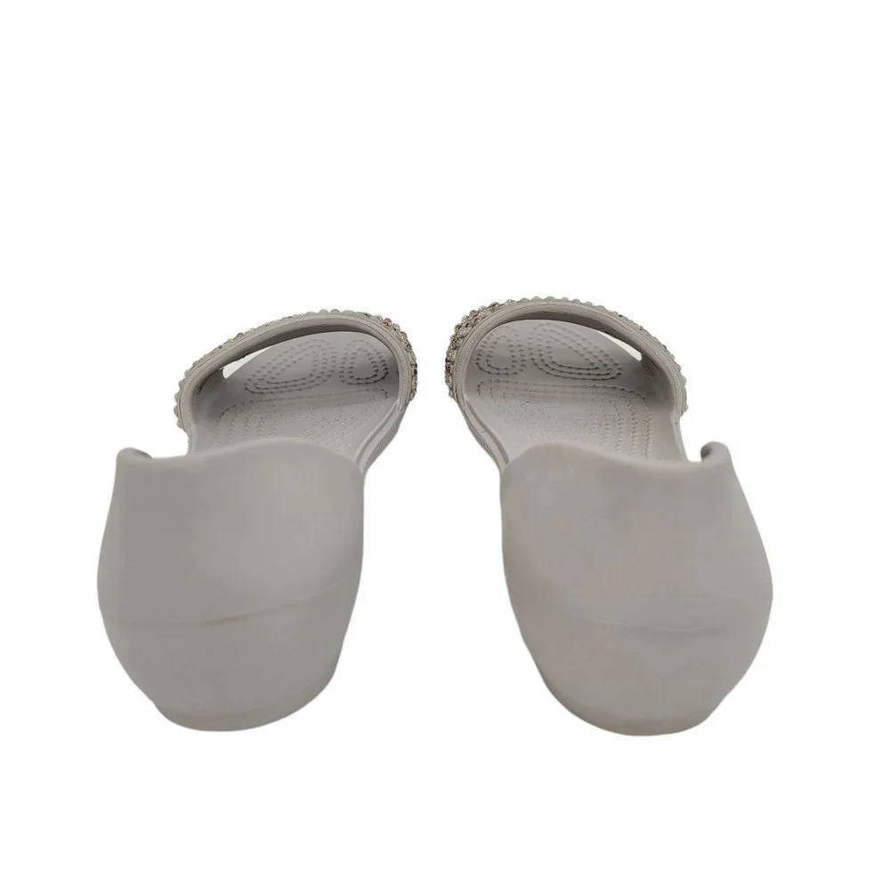 CROCS Size 5 Lina D'orsay Embellishes Flats Open Toe Gray Pink Slip On Womens - Picture 7 of 8